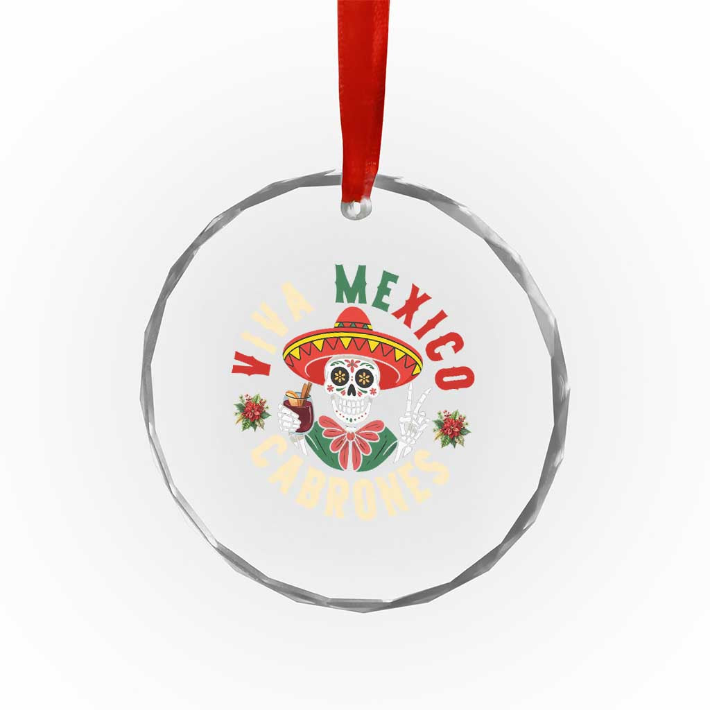 Viva Mexico Cabrones Crystal Glass Ornament Mexican Skull Christmas - Wonder Print Shop