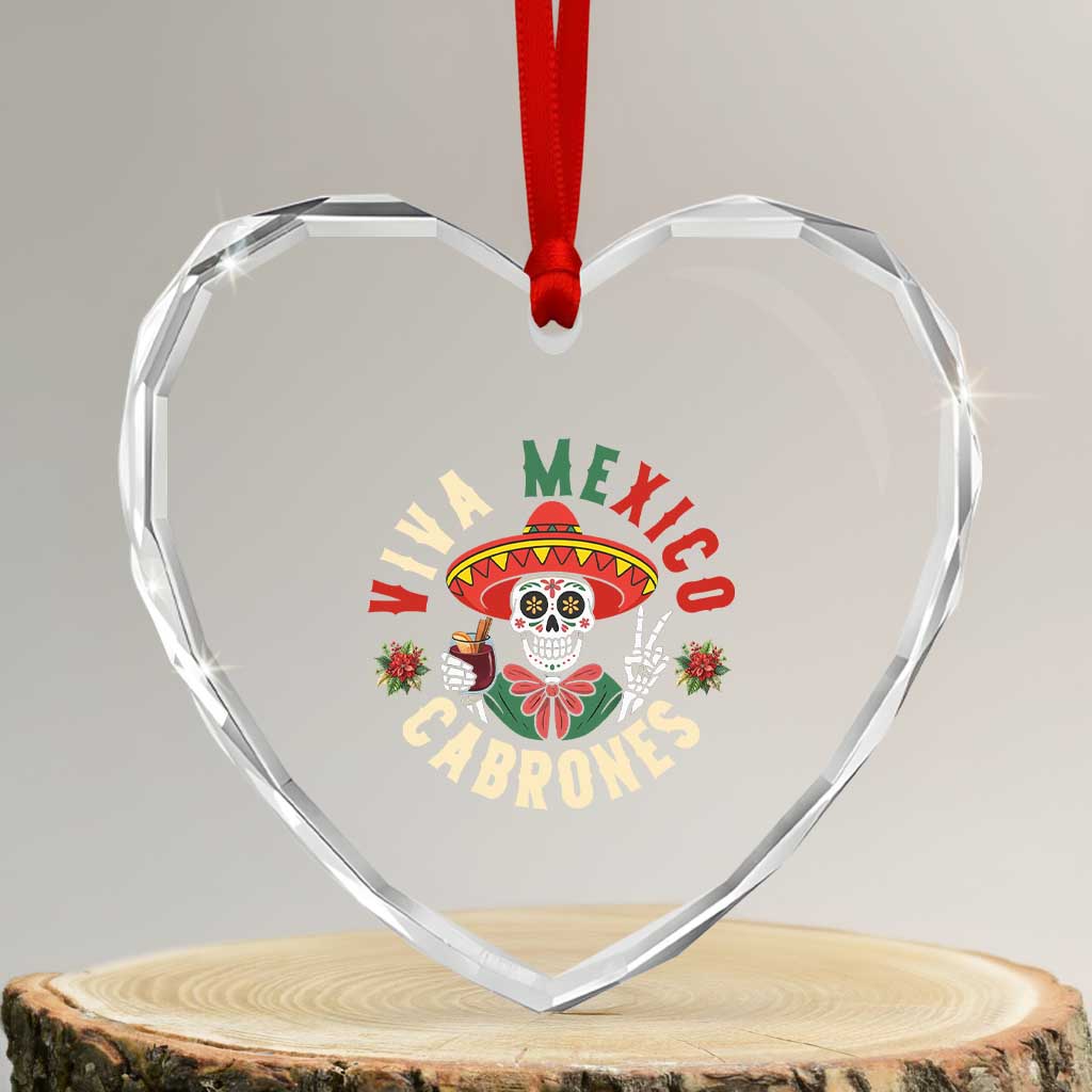 Viva Mexico Cabrones Heart Crystal Glass Ornament Mexican Skull Christmas - Wonder Print Shop