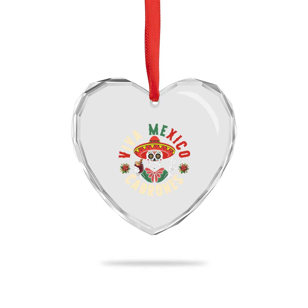 Viva Mexico Cabrones Heart Crystal Glass Ornament Mexican Skull Christmas - Wonder Print Shop