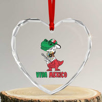 Viva Mexico Heart Crystal Glass Ornament Funny Mexican Dance Dinosaur Hispanic Heritage - Wonder Print Shop