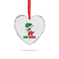 Viva Mexico Heart Crystal Glass Ornament Funny Mexican Dance Dinosaur Hispanic Heritage - Wonder Print Shop