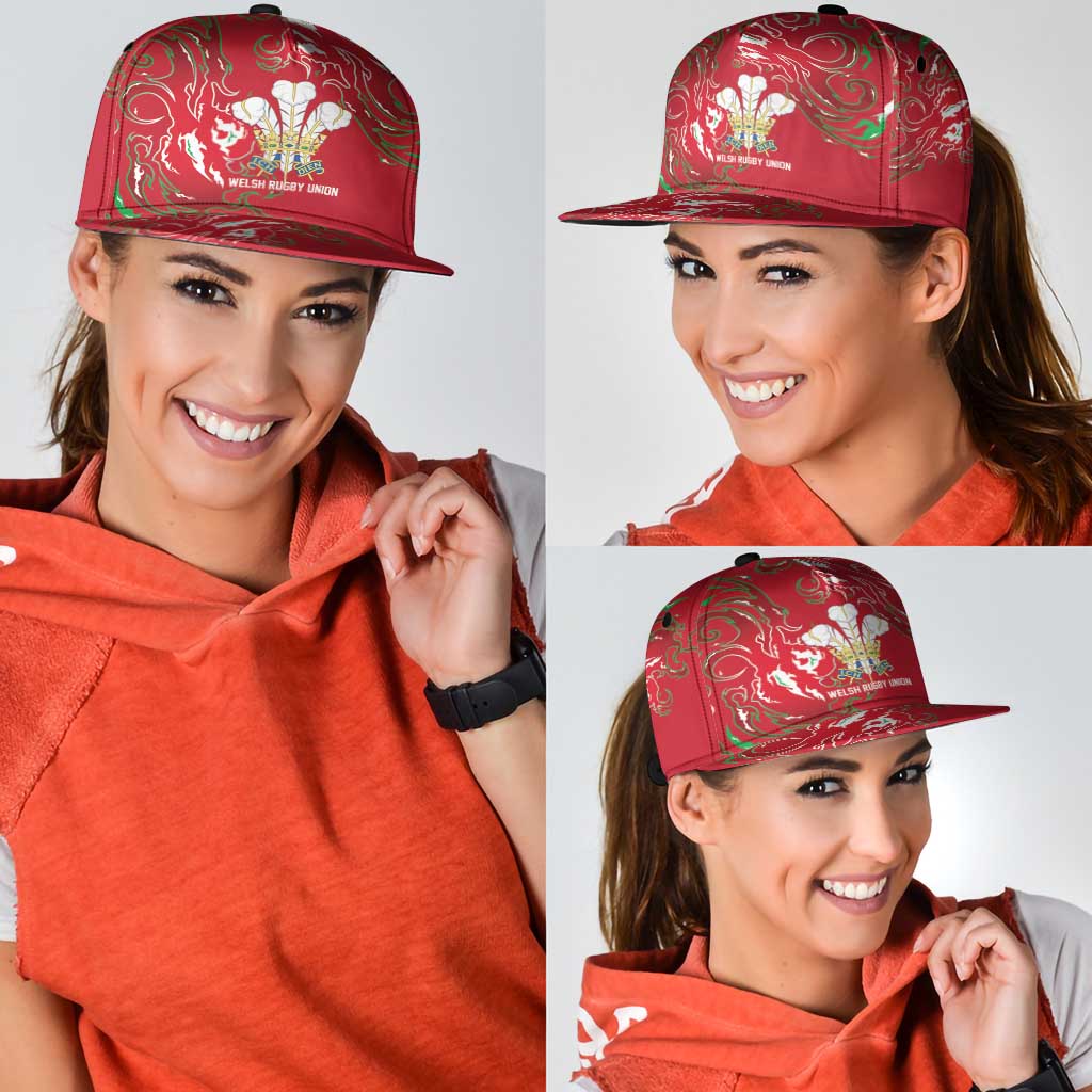 Wales Rugby Pride Snapback Cap Cymru Three feathers Flame Fire Style