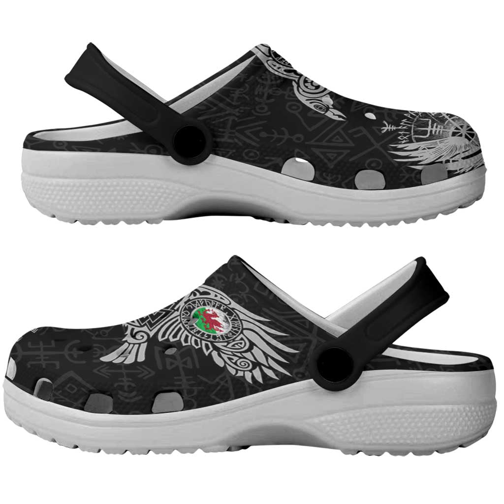 Wales Viking Ravens Clogs Shoes Vegvisir Runes Pattern - Wonder Print Shop