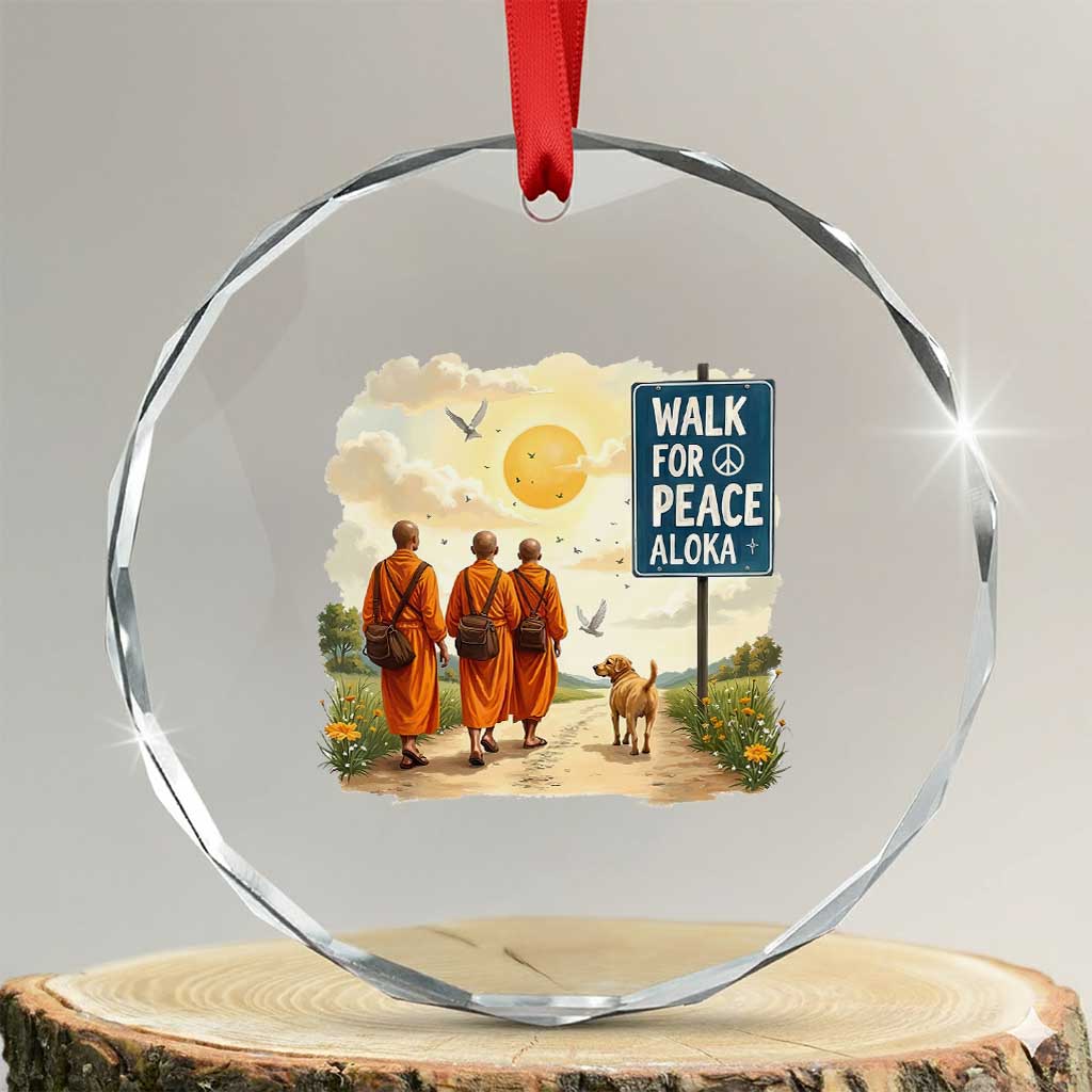 Walk For Peace Aloka the Dog and Monks Crystal Glass Ornament