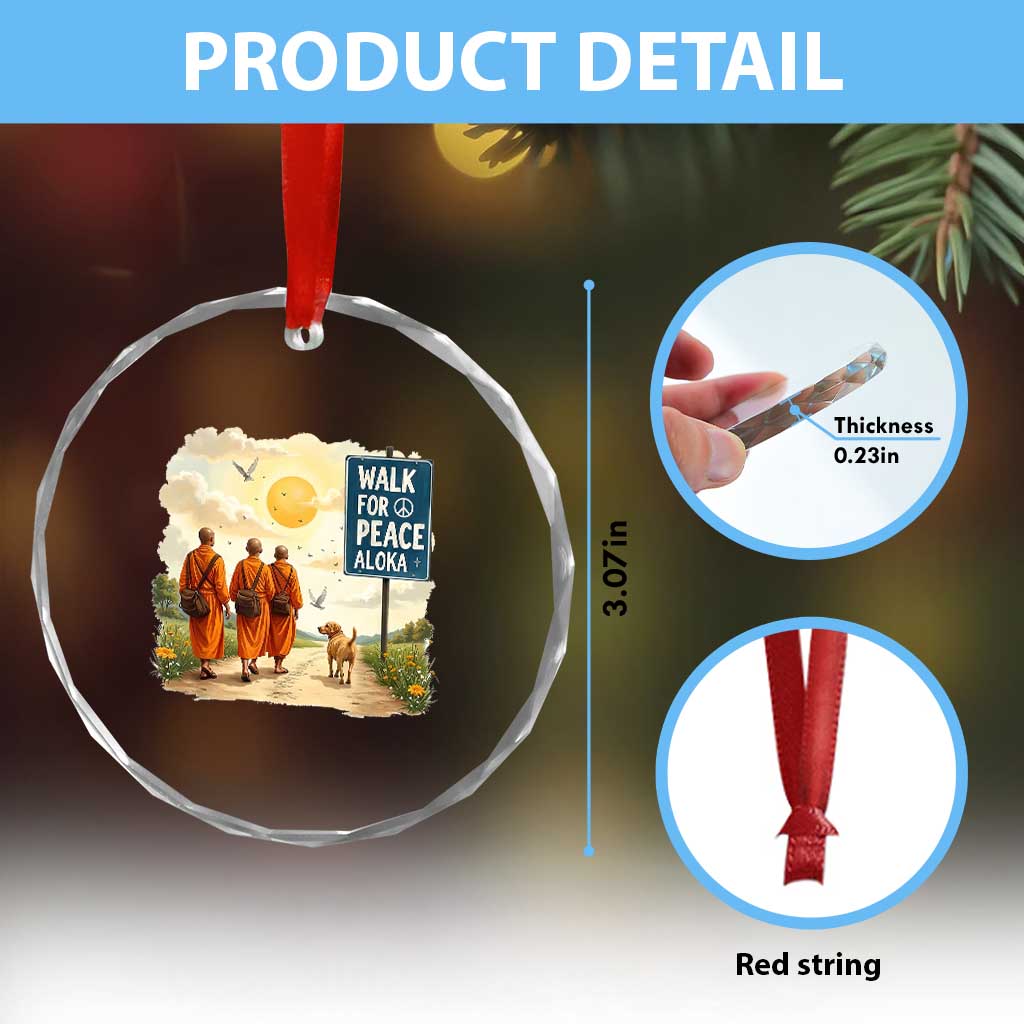 Walk For Peace Aloka the Dog and Monks Crystal Glass Ornament