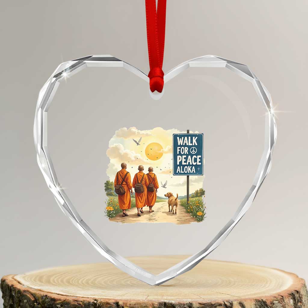 Walk For Peace Aloka the Dog and Monks Heart Crystal Glass Ornament