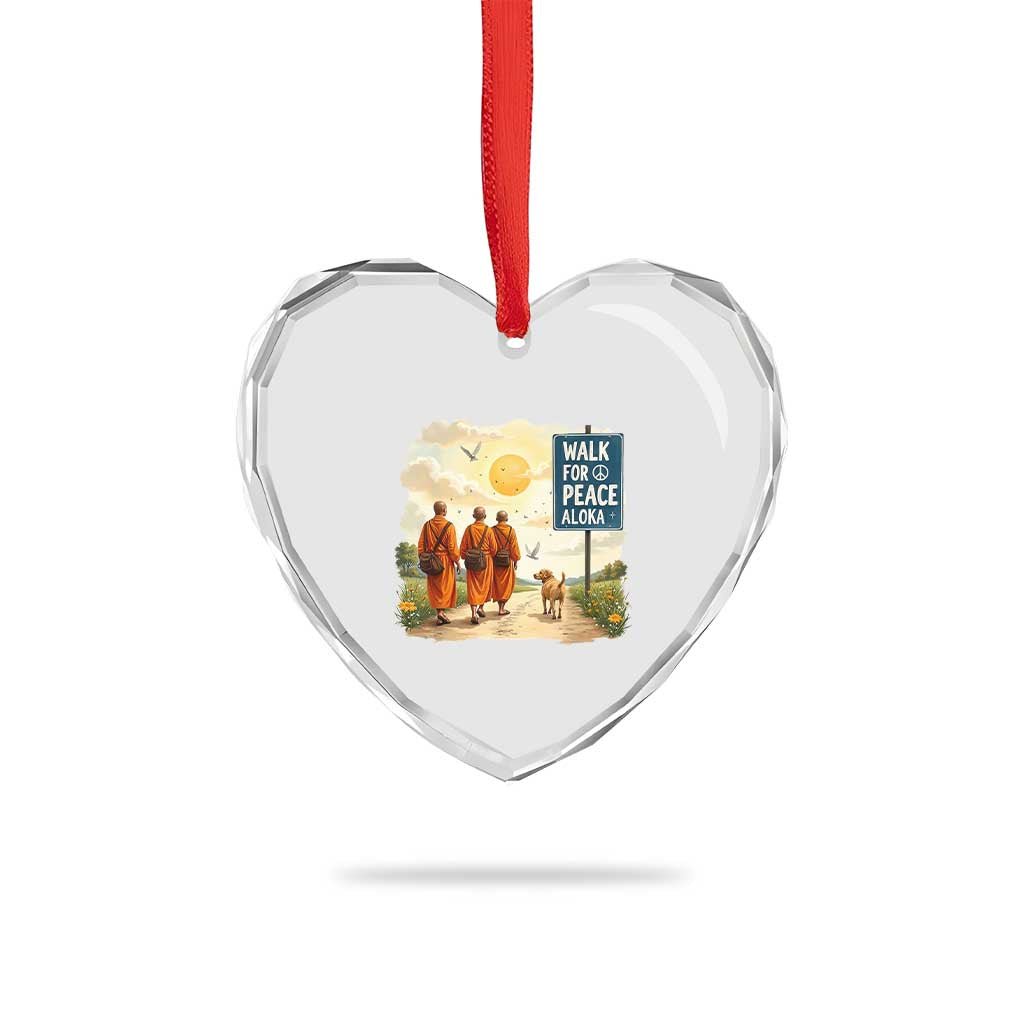 Walk For Peace Aloka the Dog and Monks Heart Crystal Glass Ornament