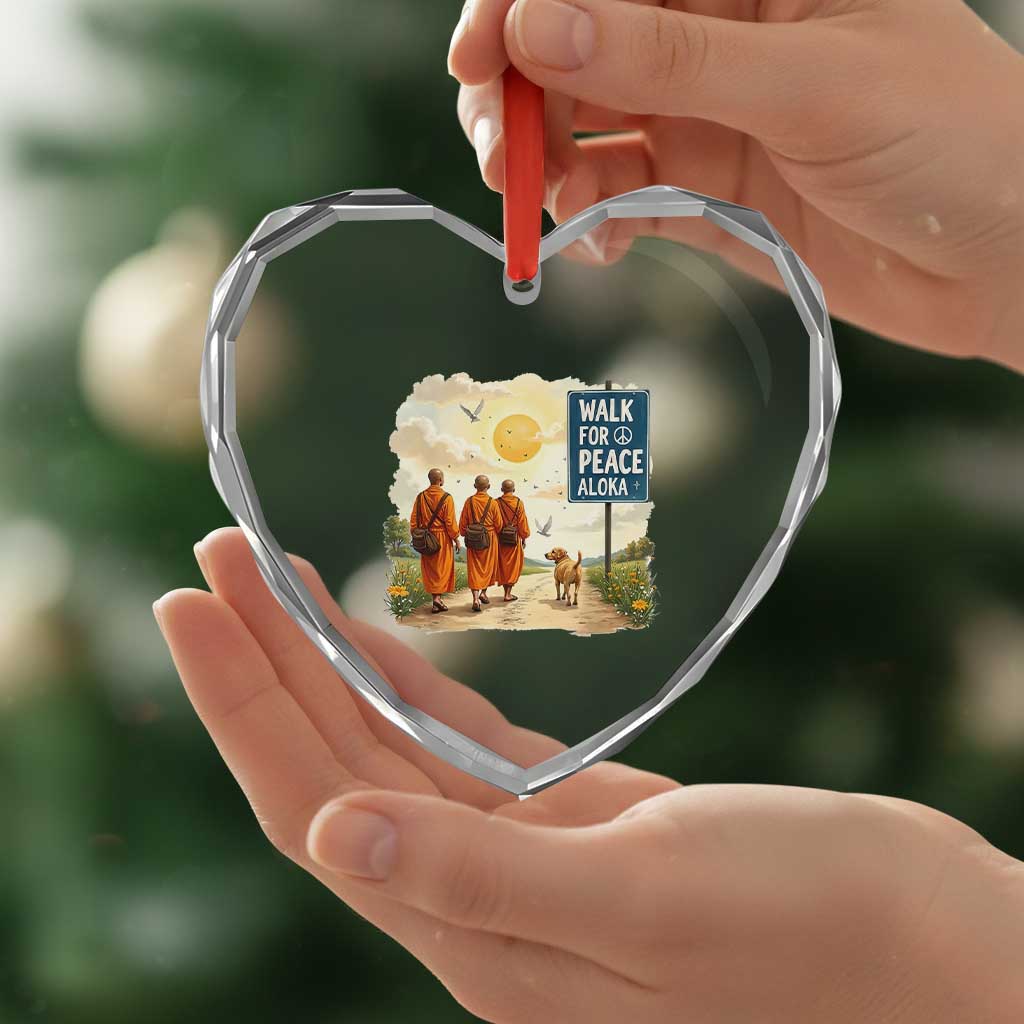 Walk For Peace Aloka the Dog and Monks Heart Crystal Glass Ornament