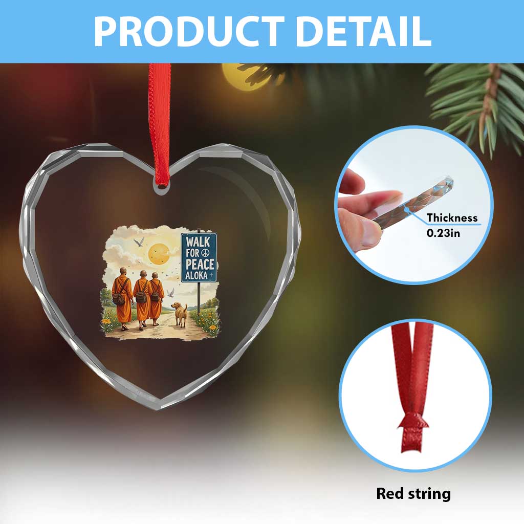 Walk For Peace Aloka the Dog and Monks Heart Crystal Glass Ornament
