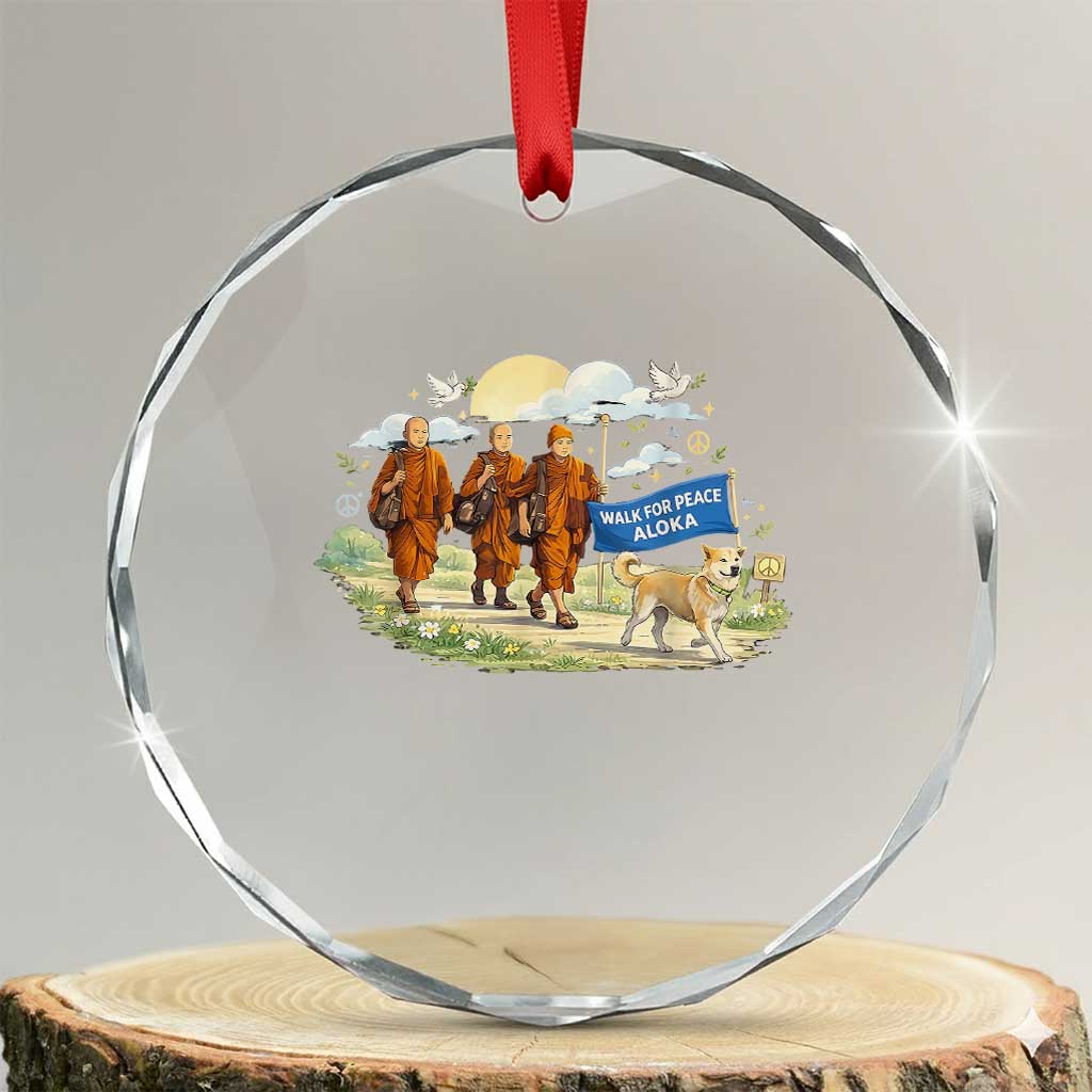 Walk for Peace Monks with Aloka the Dog Crystal Glass Ornament Spiritual Pilgrimage Buddhist Inspired - Wonder Print Shop