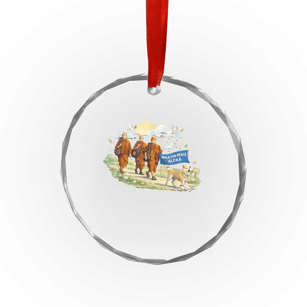 Walk for Peace Monks with Aloka the Dog Crystal Glass Ornament Spiritual Pilgrimage Buddhist Inspired - Wonder Print Shop
