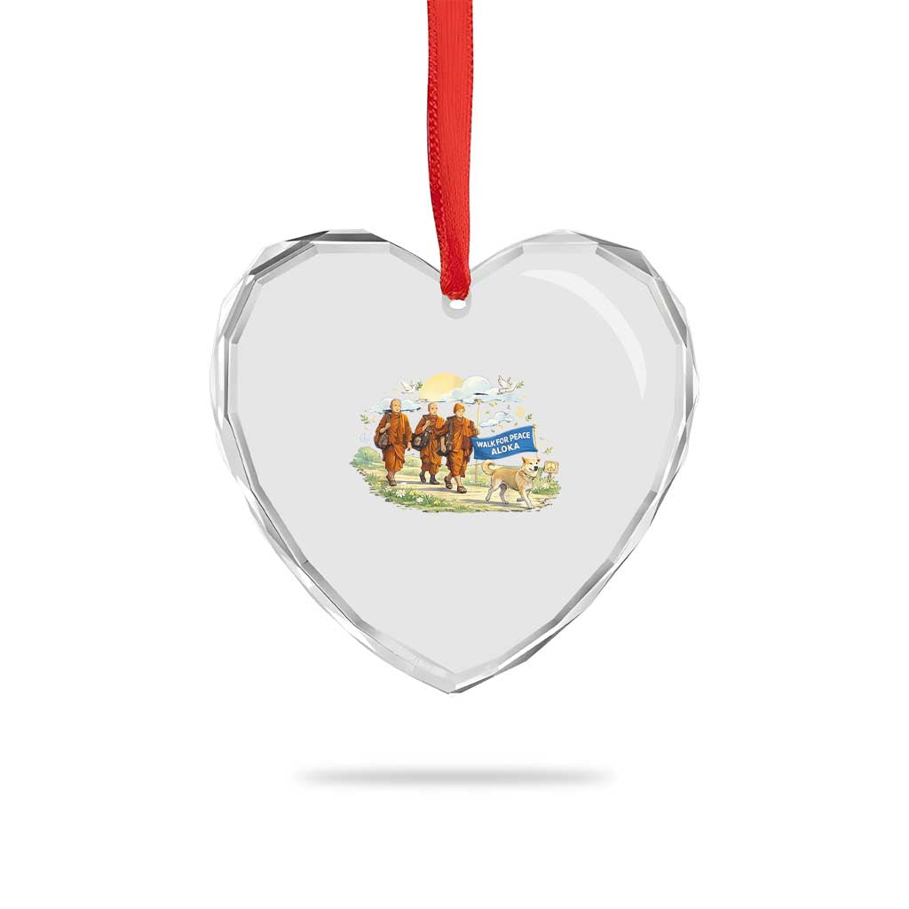 Walk for Peace Monks with Aloka the Dog Heart Crystal Glass Ornament Spiritual Pilgrimage Buddhist Inspired - Wonder Print Shop
