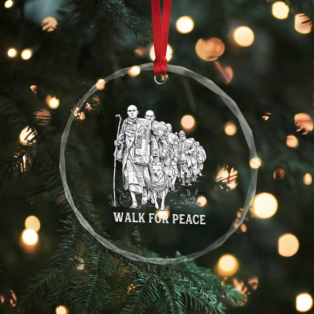 Walk for Peace Walking Monks and Aloka the Dog Crystal Glass Ornament Buddhist Mindfulness Spiritual Religious Faith