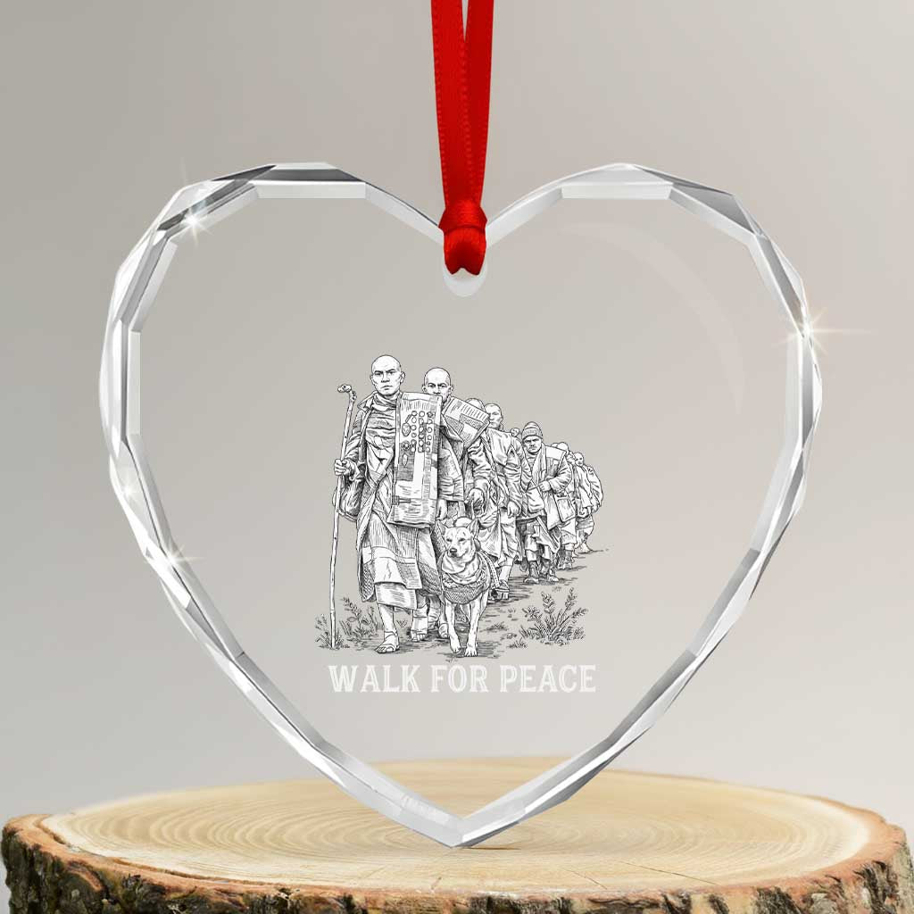 Walk for Peace Walking Monks and Aloka the Dog Heart Crystal Glass Ornament Buddhist Mindfulness Spiritual Religious Faith