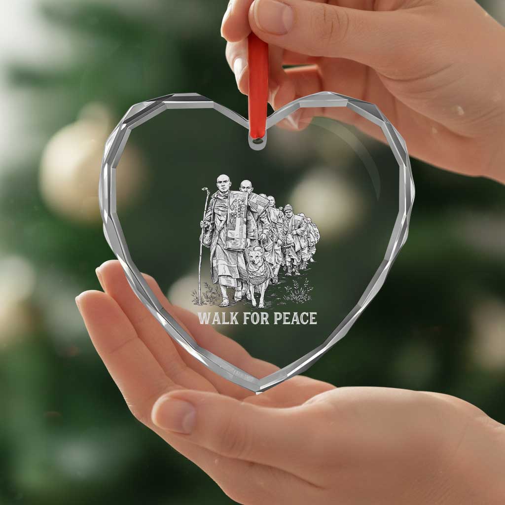Walk for Peace Walking Monks and Aloka the Dog Heart Crystal Glass Ornament Buddhist Mindfulness Spiritual Religious Faith