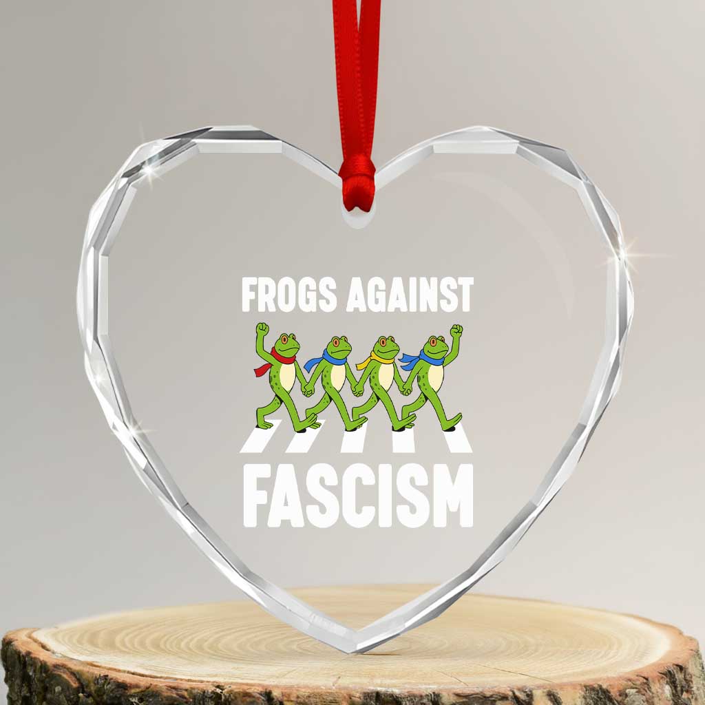 Walking Frog Against Fascism Heart Crystal Glass Ornament Frogs Band Resistance Protest - Wonder Print Shop