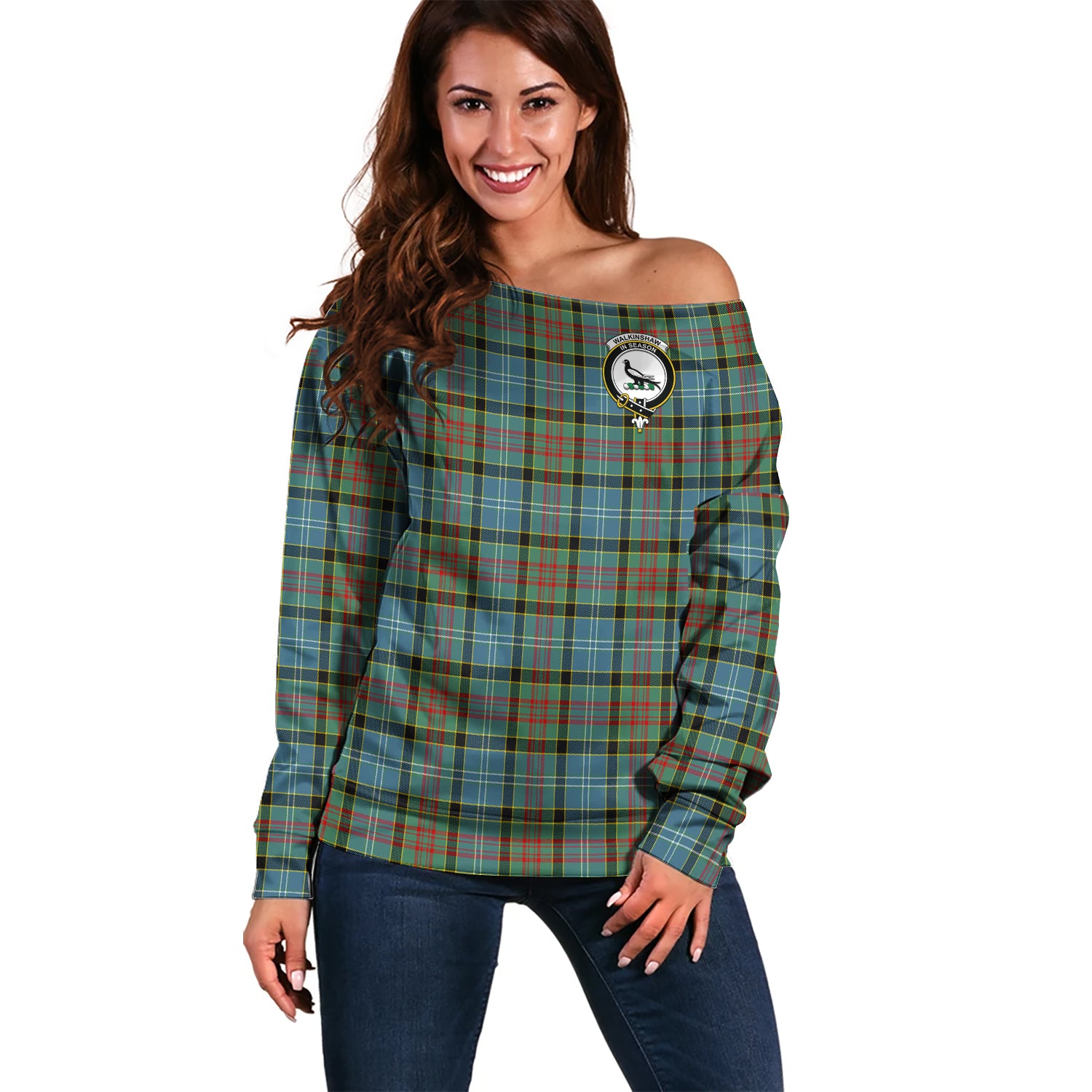 walkinshaw-clan-tartan-off-shoulder-sweater-family-crest-sweater-for-women