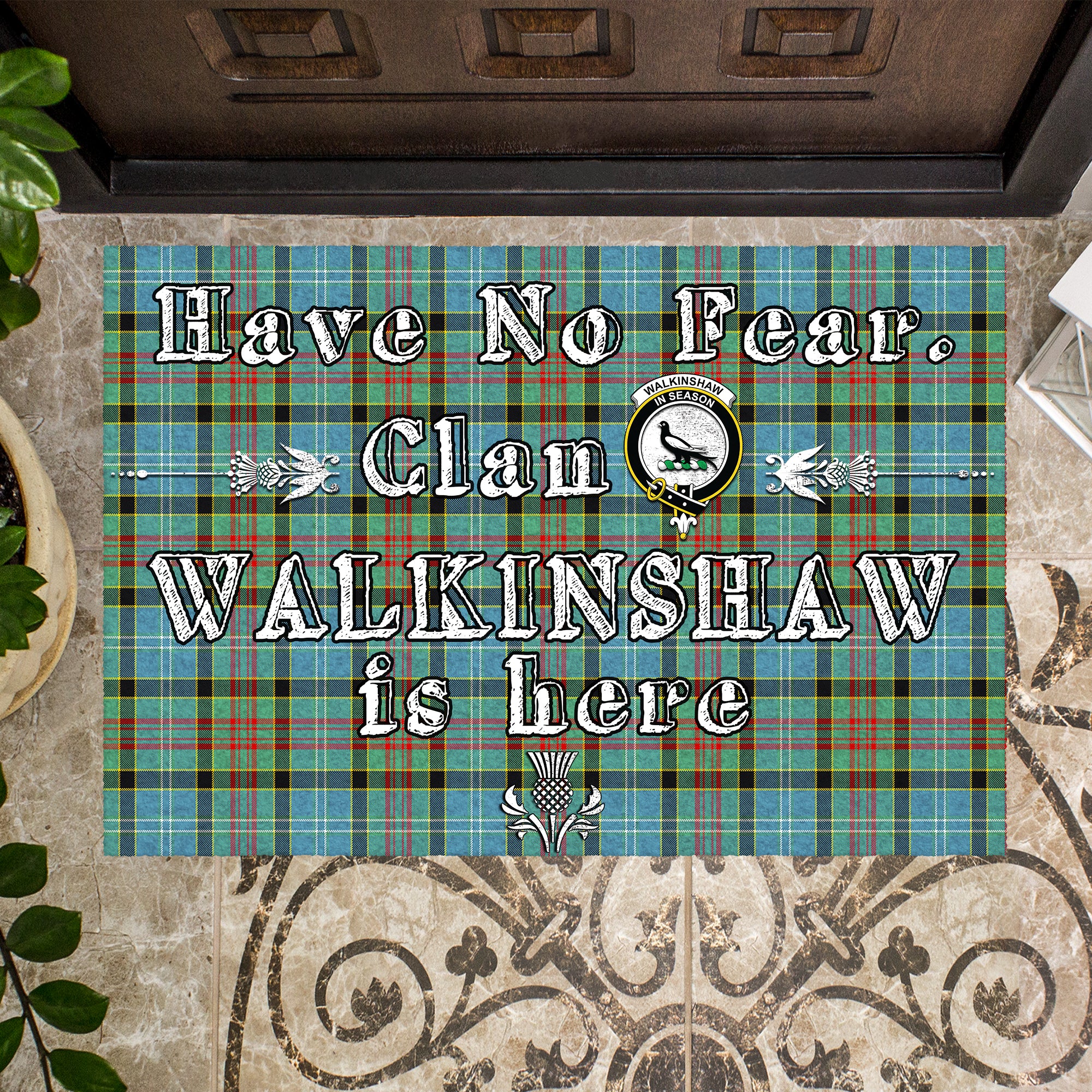 walkinshaw-clan-tartan-door-mat-family-crest-have-no-fear-tartan-door-mat