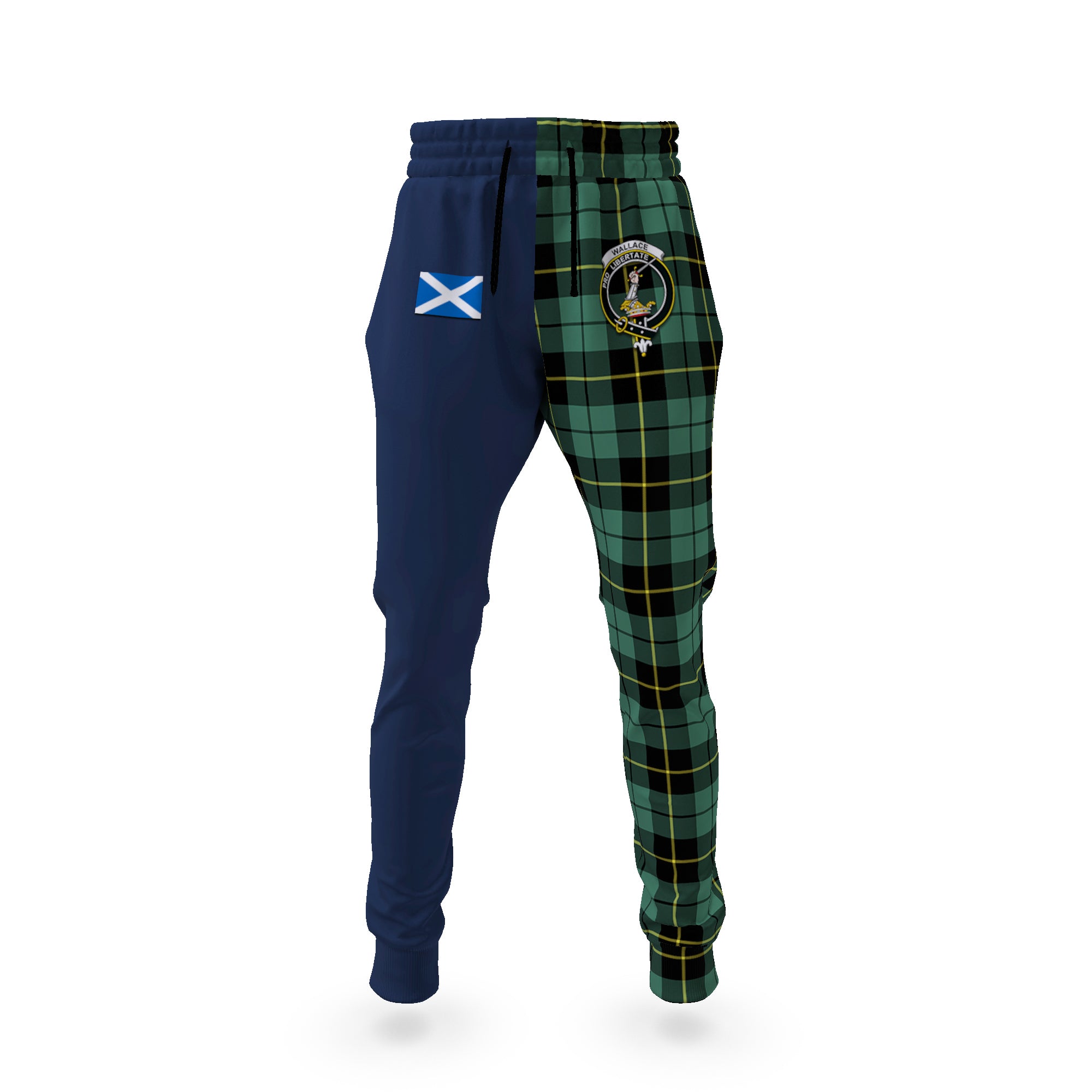 wallace-hunting-ancient-tartan-plaid-joggers-family-crest-tartan-joggers-with-scottish-flag-half-style