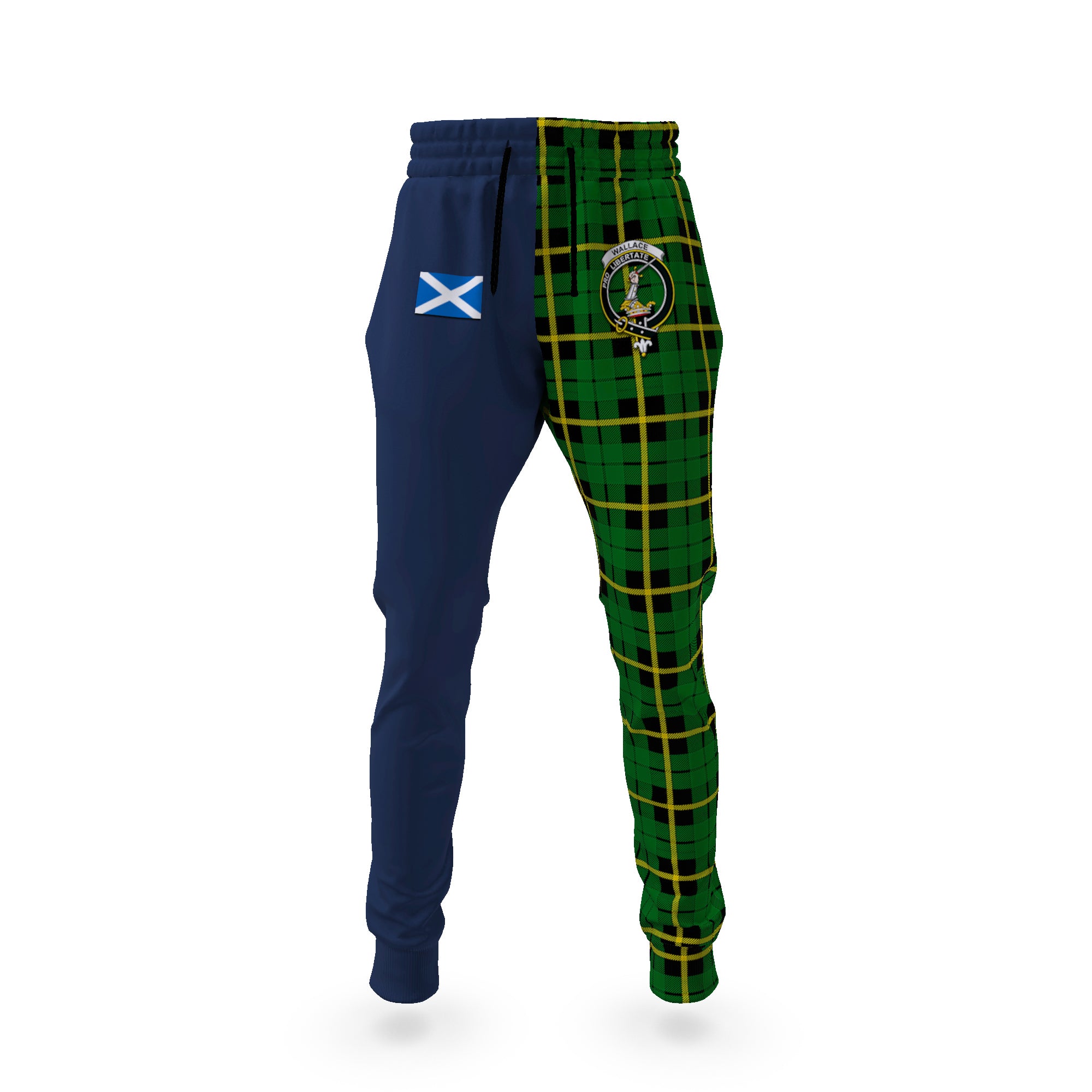 wallace-hunting-green-tartan-plaid-joggers-family-crest-tartan-joggers-with-scottish-flag-half-style