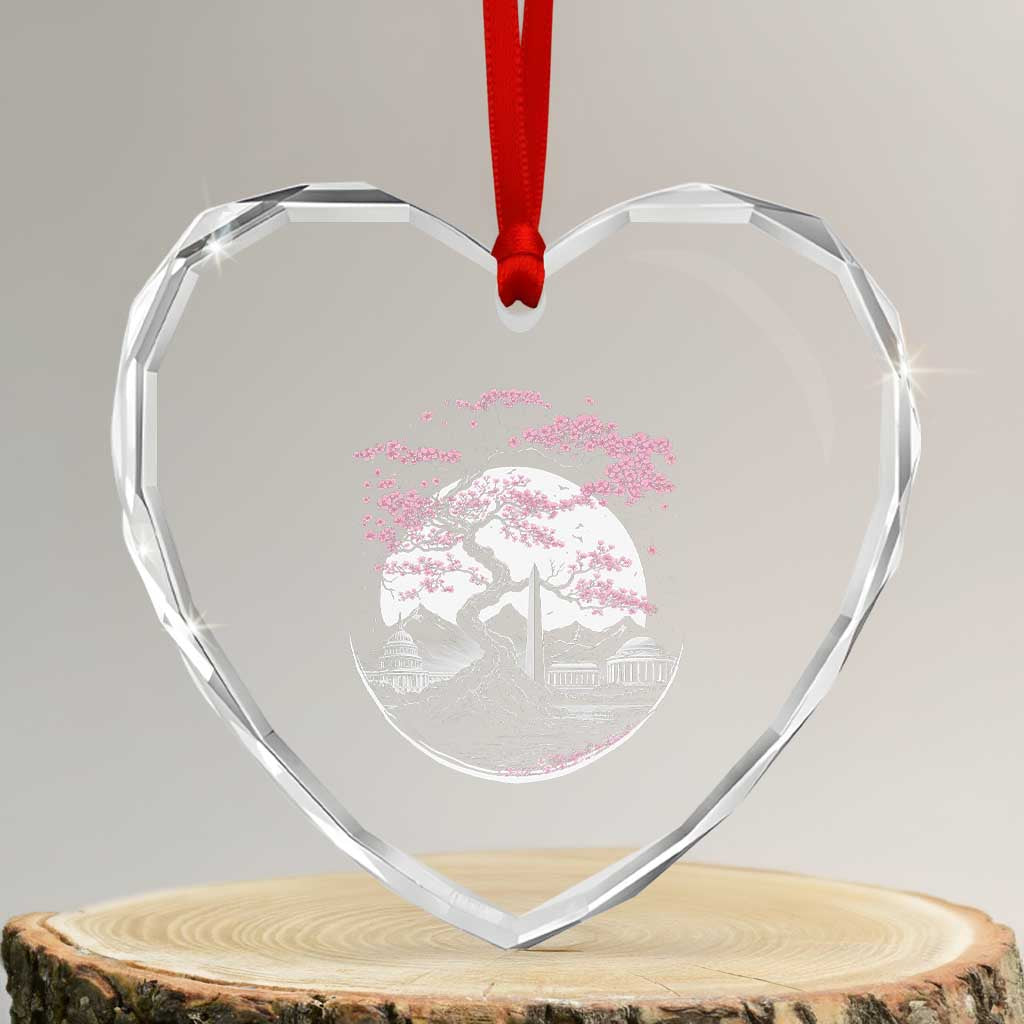 Washington DC Cherry Blossoms Monuments Memorials Japanese Style Heart Crystal Glass Ornament