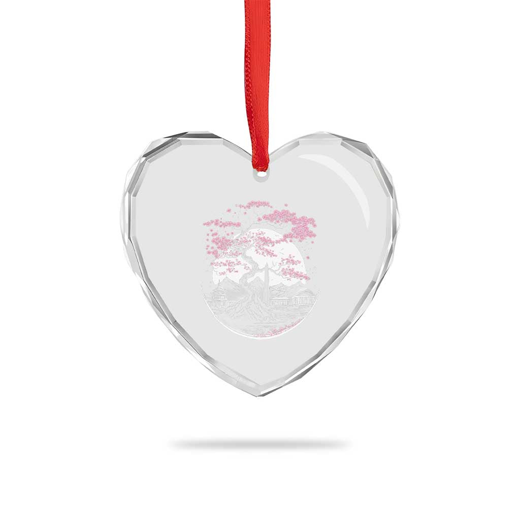 Washington DC Cherry Blossoms Monuments Memorials Japanese Style Heart Crystal Glass Ornament