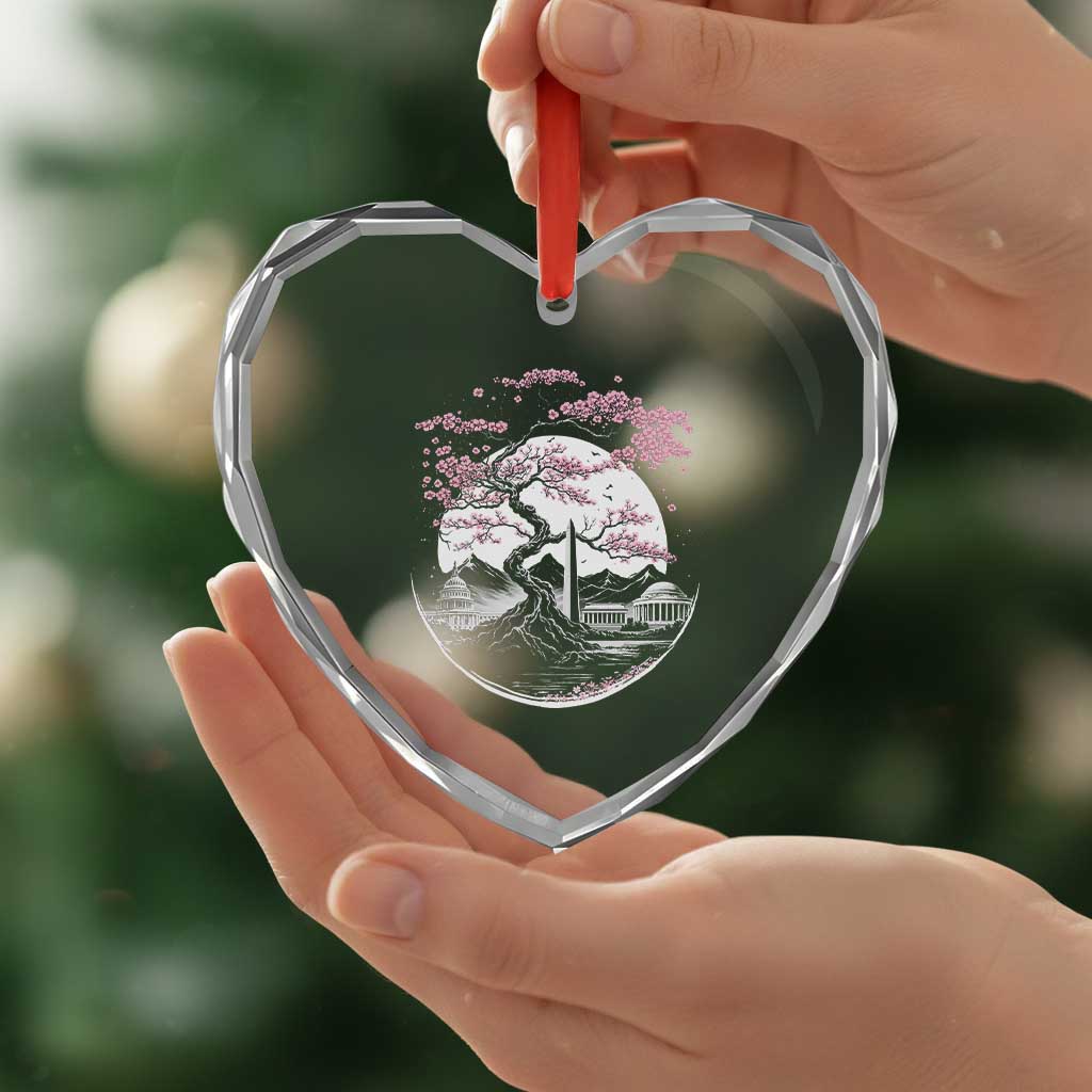 Washington DC Cherry Blossoms Monuments Memorials Japanese Style Heart Crystal Glass Ornament