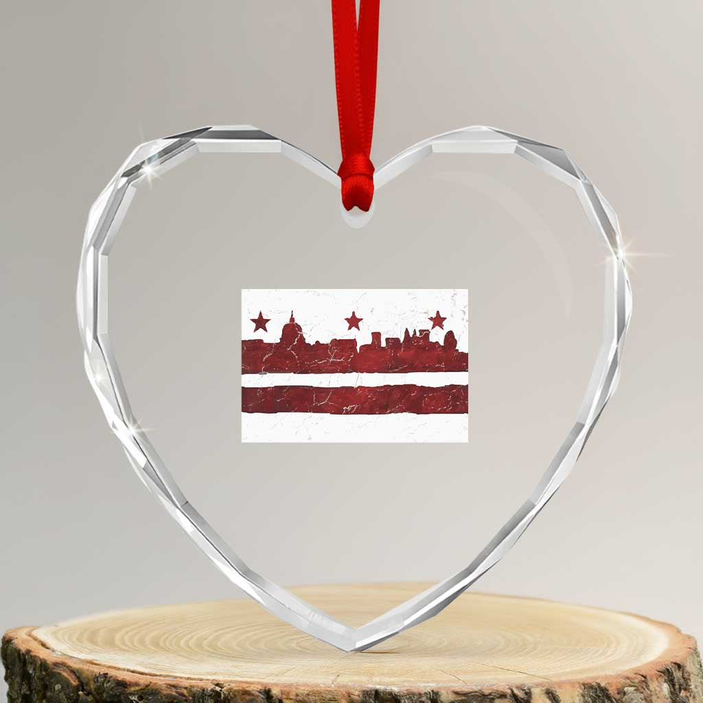 Washington DC Flag Heart Crystal Glass Ornament