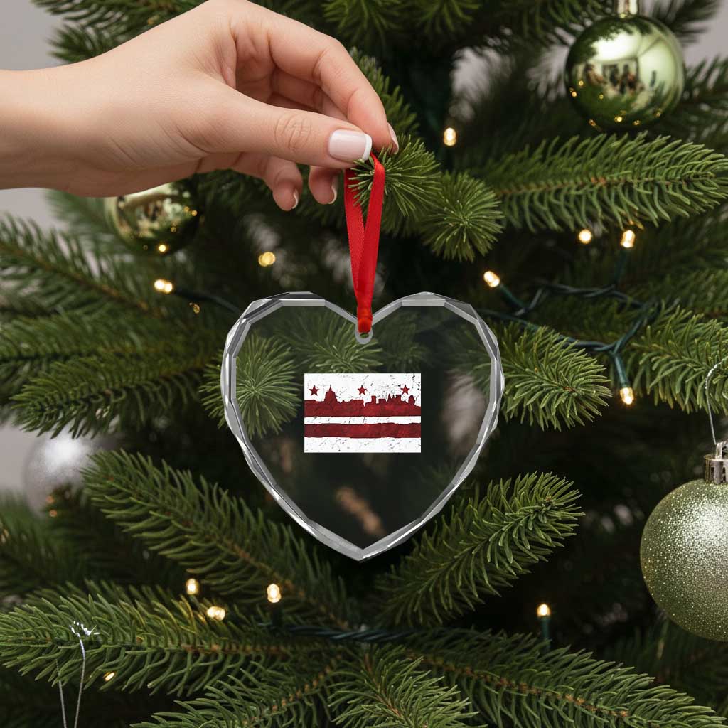 Washington DC Flag Heart Crystal Glass Ornament
