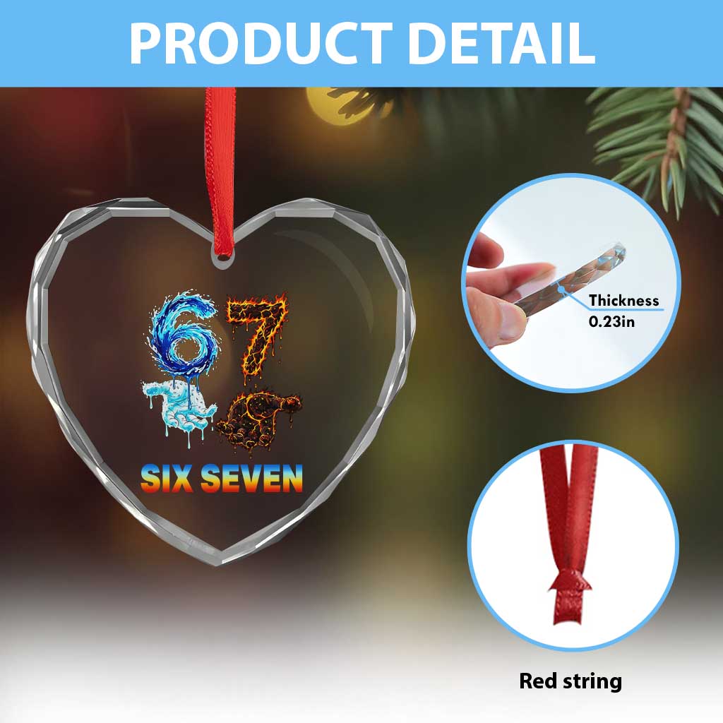 Water Fire Element Six Seven Heart Crystal Glass Ornament Trendy Meme Gift