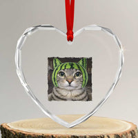 Watermelon Cat Silly Cat Meme Heart Crystal Glass Ornament
