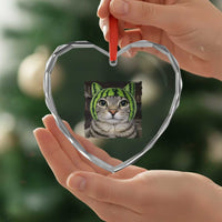 Watermelon Cat Silly Cat Meme Heart Crystal Glass Ornament