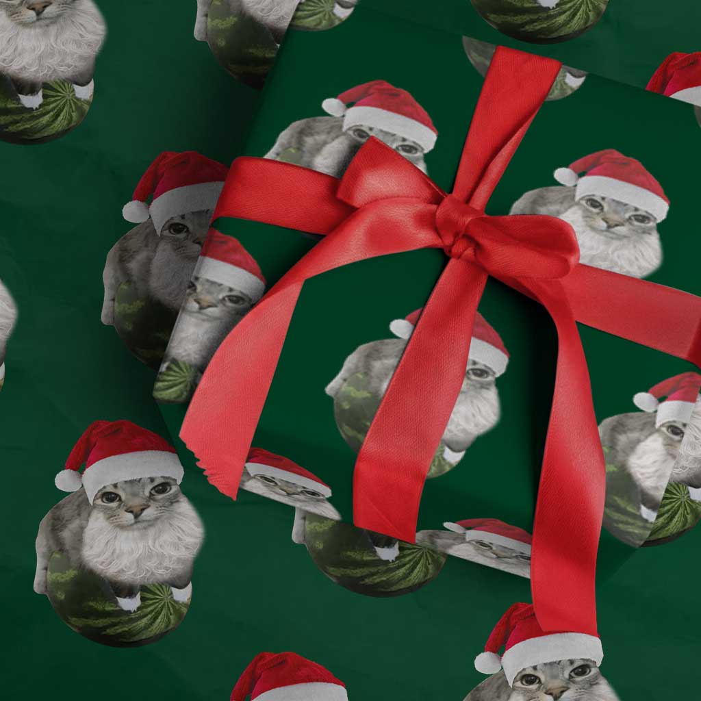 Watermelon Cat Xmas Wrapping Paper Roll Funny Silly Kitten Meme - Wonder Print Shop