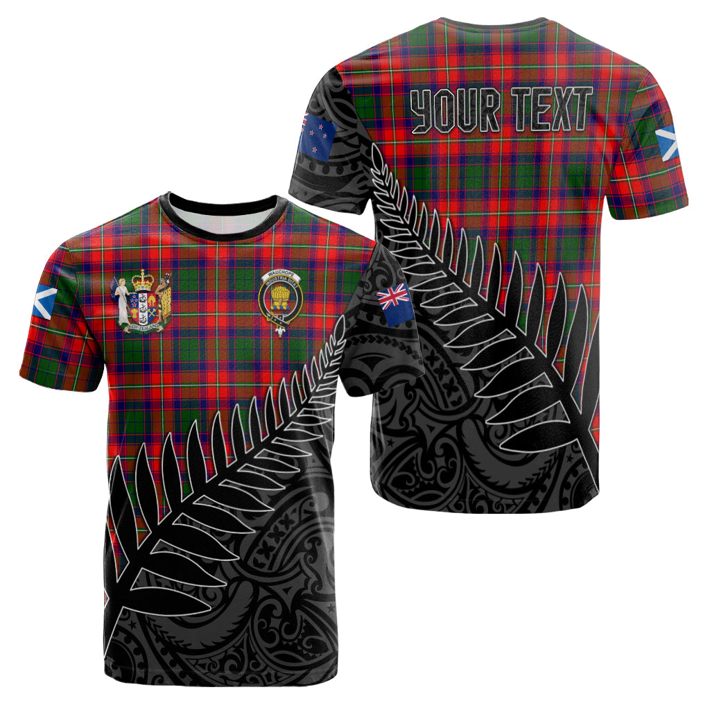 wauchope-tartan-family-crest-t-shirt-with-fern-leaves-and-coat-of-arm-of-nea-zealand