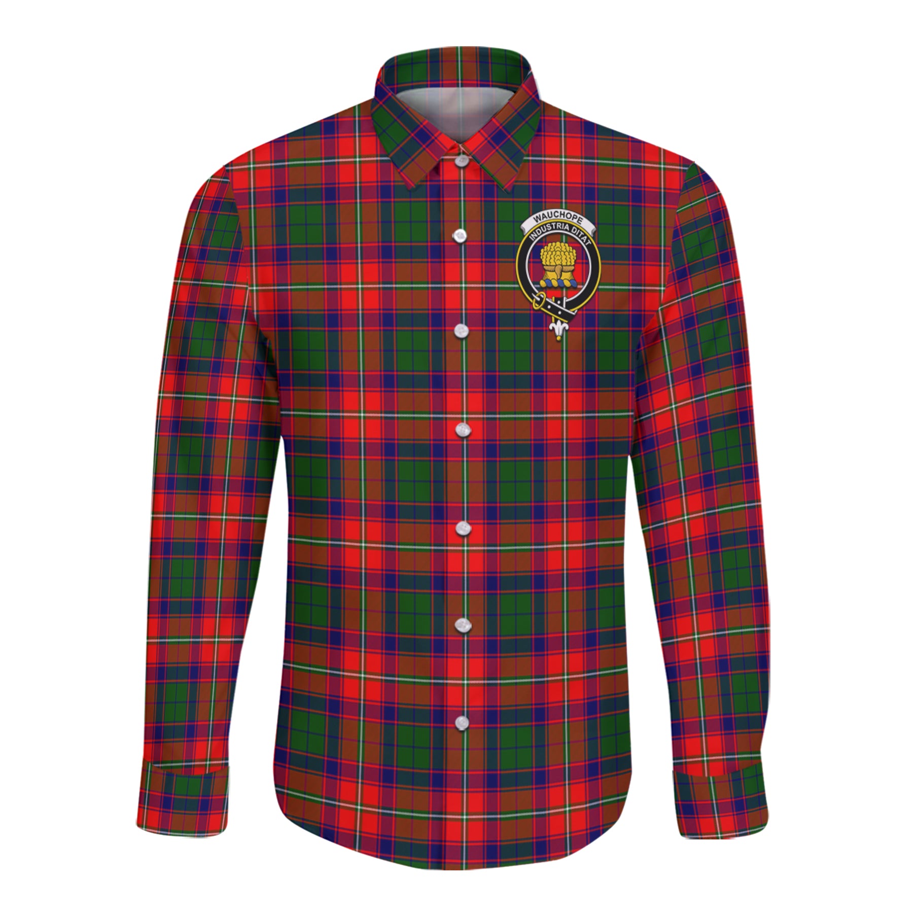 Wauchope Tartan Long Sleeve Button Up Shirt with Scottish Family Crest K23