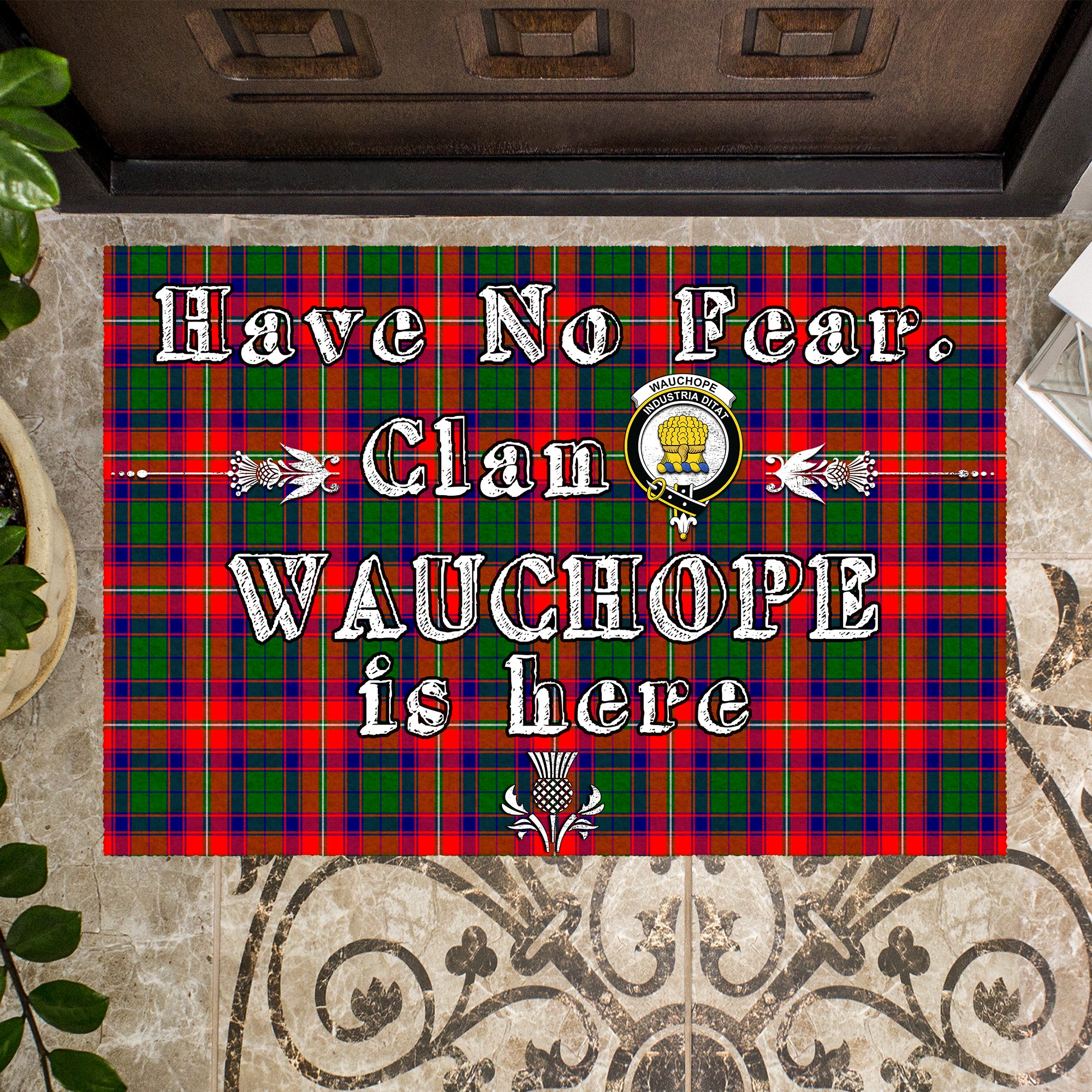 wauchope-clan-tartan-door-mat-family-crest-have-no-fear-tartan-door-mat