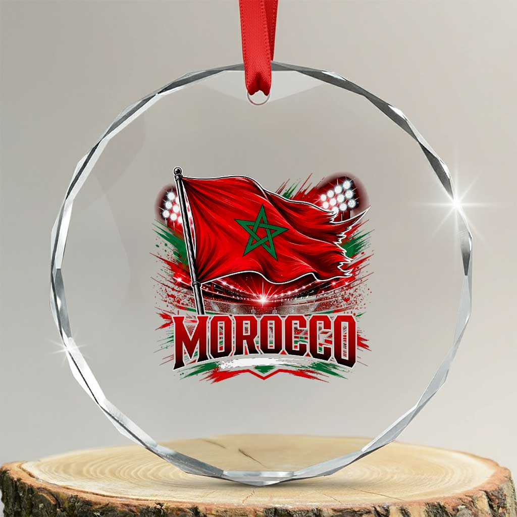 Waving Morocco Flag Stadium Lights Crystal Glass Ornament Patriotic Moroccan Soccer Fans