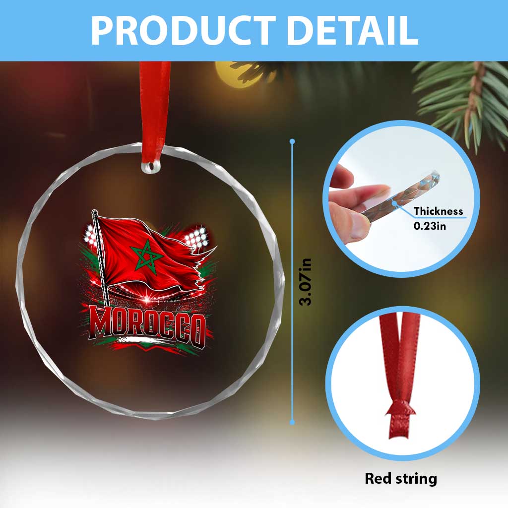 Waving Morocco Flag Stadium Lights Crystal Glass Ornament Patriotic Moroccan Soccer Fans