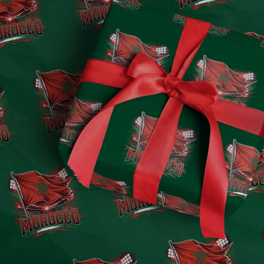 Waving Morocco Flag Stadium Lights Wrapping Paper Roll Patriotic Moroccan Soccer Fans