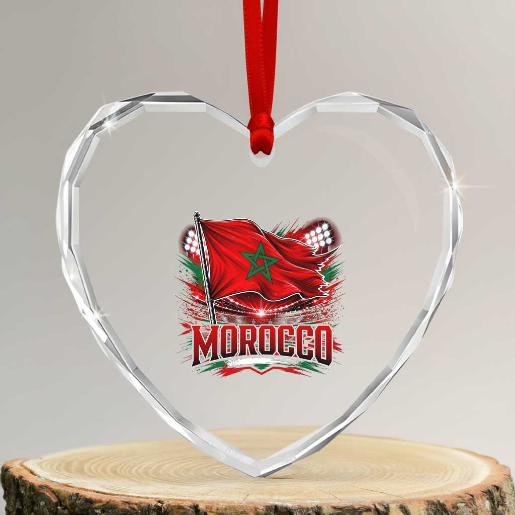 Waving Morocco Flag Stadium Lights Heart Crystal Glass Ornament Patriotic Moroccan Soccer Fans