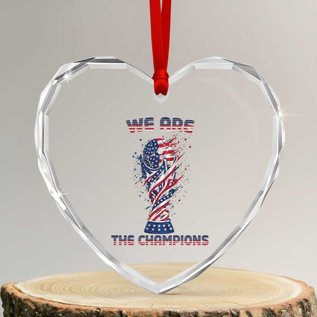 We Are Champions Heart Crystal Glass Ornament USA Soccer Lover Gift
