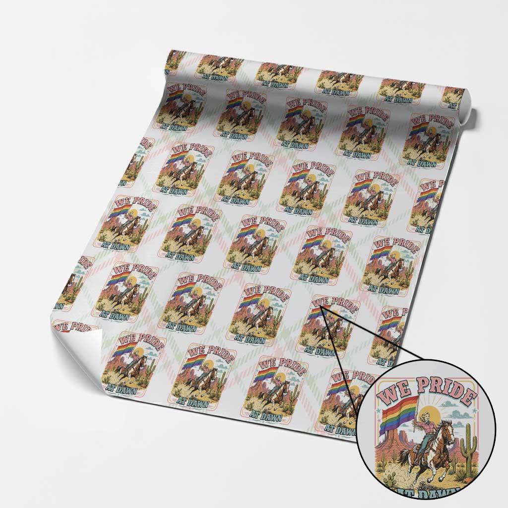 We Pride at Dawn Retro Rainbow Cowgirl Wrapping Paper Roll Pride Month Country Western Vibes