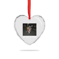 We Ride at Dawn Heart Crystal Glass Ornament Funny Racoon Riding Tricycle Chaotic Meme