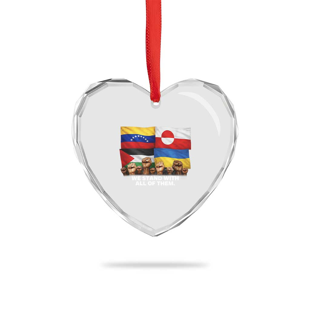 We Stand With Venezuela Greenland Ukraine Palestine Heart Crystal Glass Ornament Solidarity Fists Flags Global Support