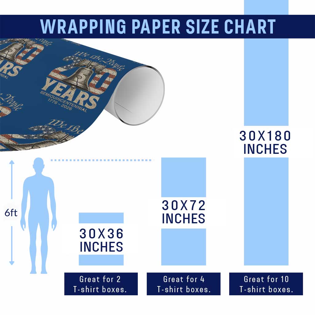 We The People 250 Years Liberty Bell Patriotic Wrapping Paper Roll American Semi-Quincentennial