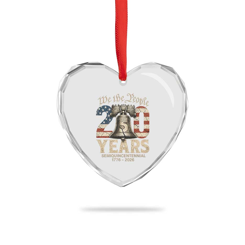 We The People 250 Years Liberty Bell Patriotic Heart Crystal Glass Ornament American Semi-Quincentennial