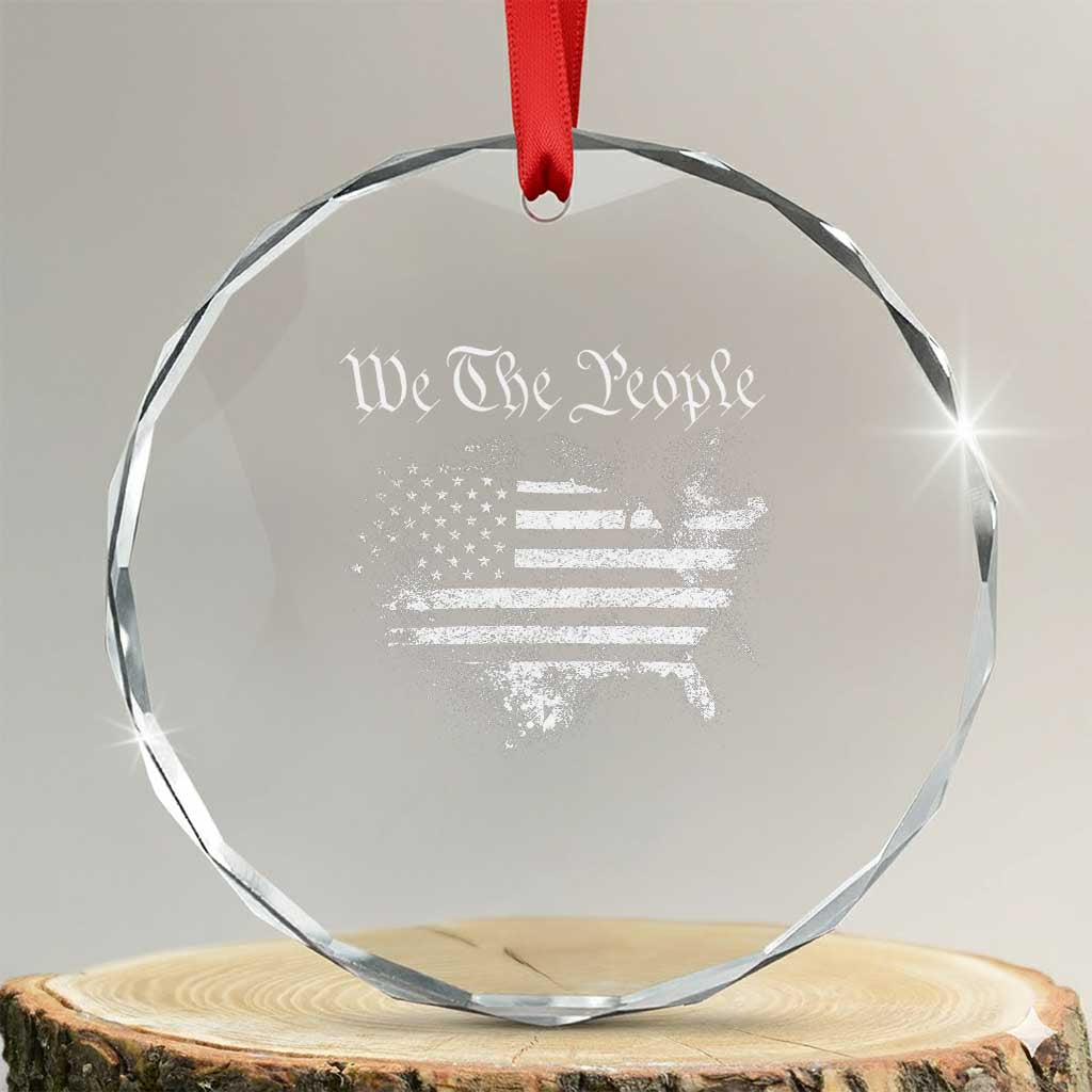 We The People Crystal Glass Ornament Vintage Grunge American Flag 4th of July 1776
