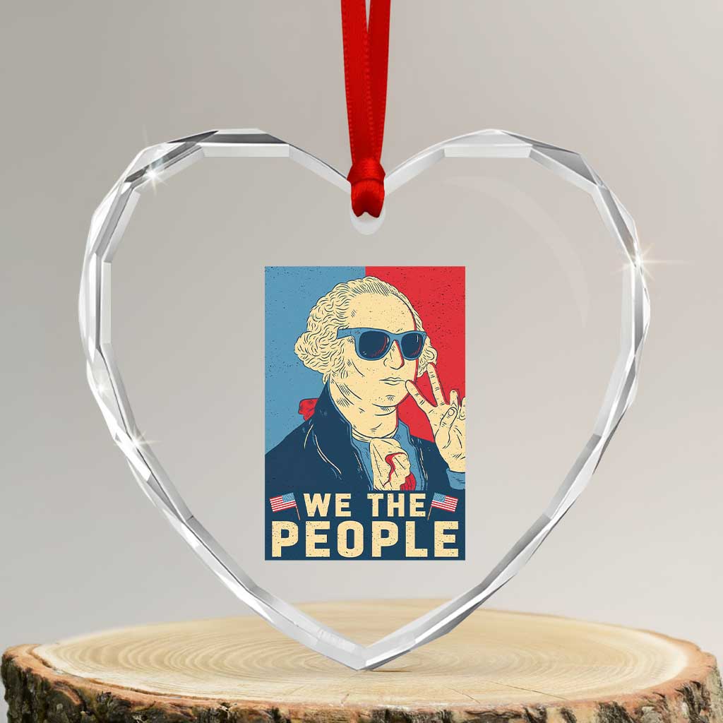 We the People Retro George Washington Heart Crystal Glass Ornament Patriotic American Founding Fathers Peace Sign - Wonder Print Shop