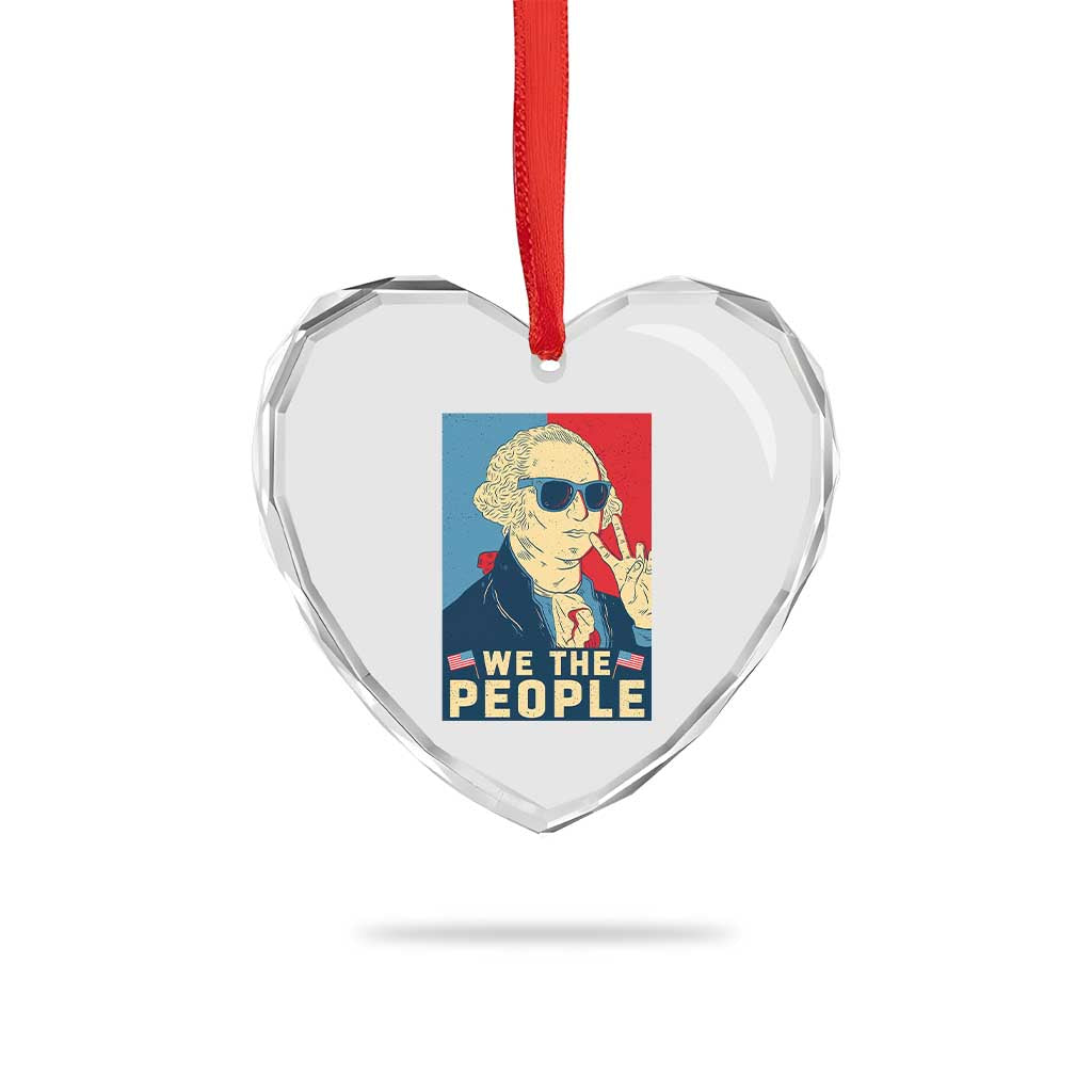 We the People Retro George Washington Heart Crystal Glass Ornament Patriotic American Founding Fathers Peace Sign - Wonder Print Shop