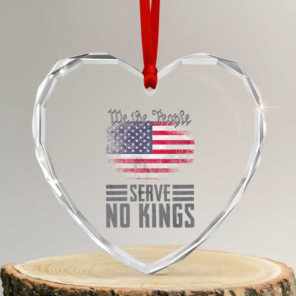 We The People Serve No Kings Heart Crystal Glass Ornament Patriotic Eagle American Flag - Wonder Print Shop